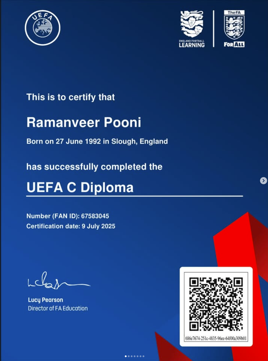 UEFA C Diploma Certificate