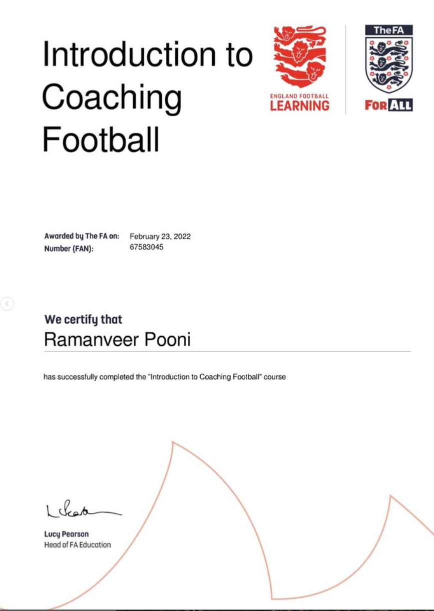 Introduction to Coaching Football Certificate