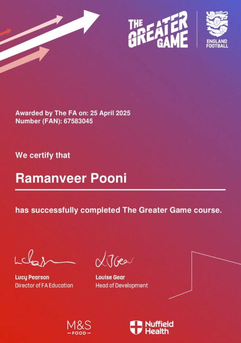 The Greater Game Certificate